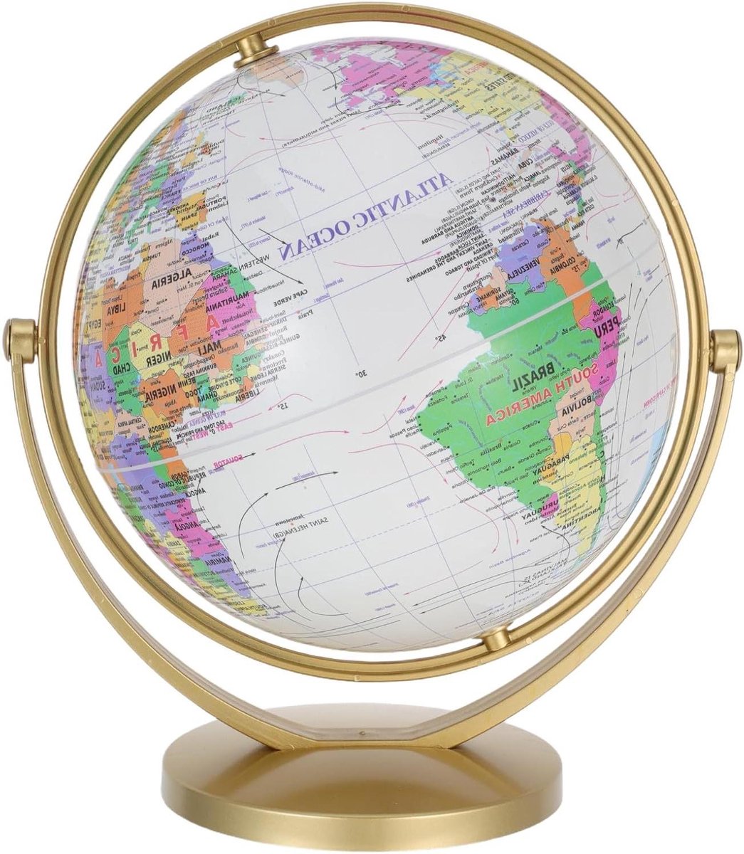 Decoratieve Wereldbol - Aardrijkskundige Bol - Educatief Gebruik - Duidelijke Kaart - 20 cm Diameter - Wit