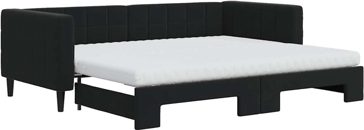 vidaXL Slaapbank - onderschuifbed - en - matrassen - 90x200 - cm - fluweel - zwart