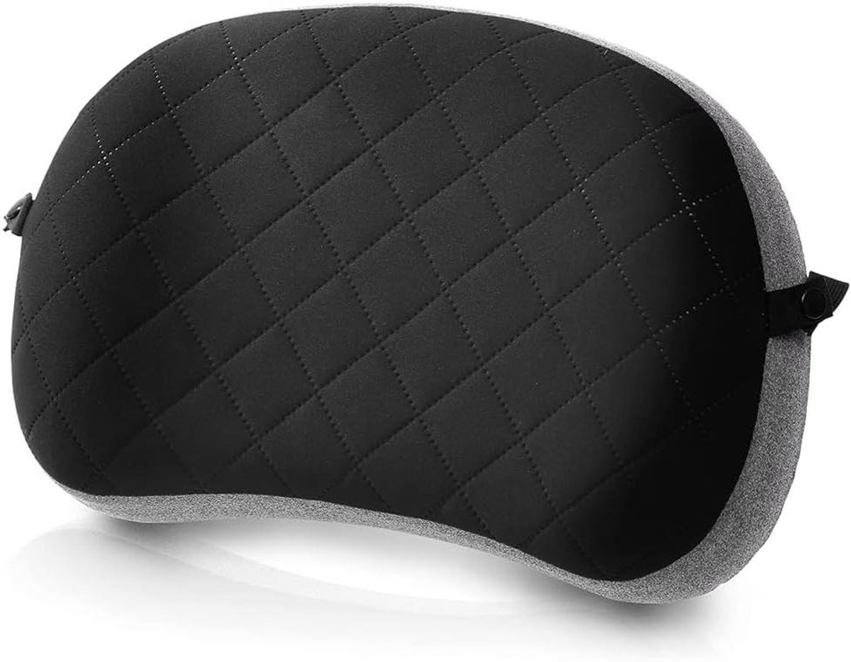 Ultralight Opblaasbaar Camping Kussen met Zachte Wasbare Cover, Compact Samendrukbaar Draagbaar Luchtkussen (Grijs) Grijs & Zwart