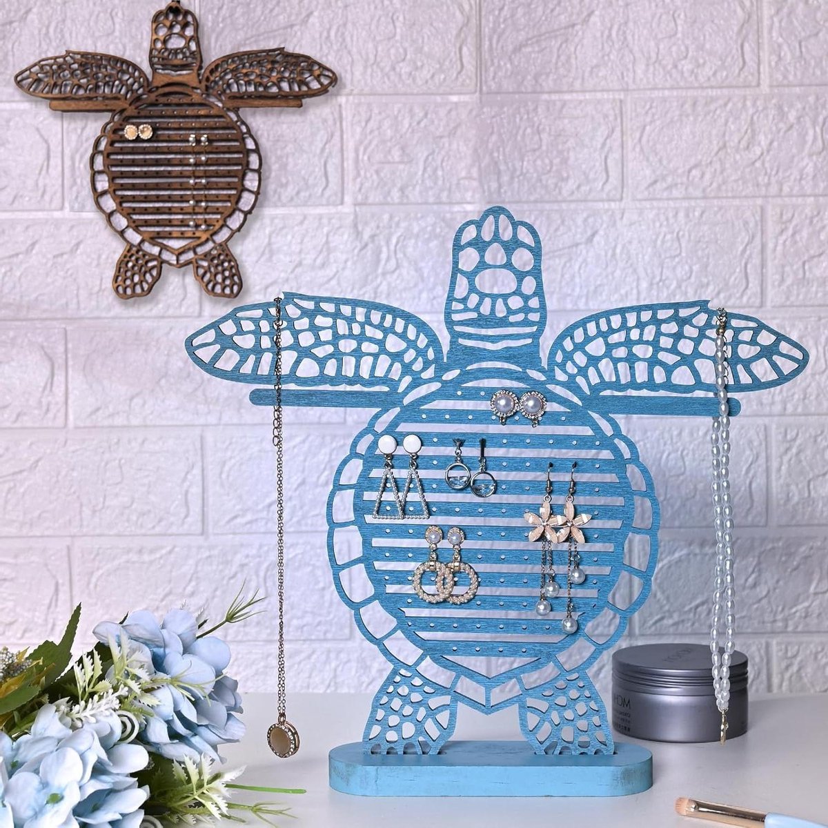 Oorbel Houder - Sieraden Stand - Accessoires Organiseren - Milieuvriendelijk Hout - 12x11x0.9 Inch - Blauw