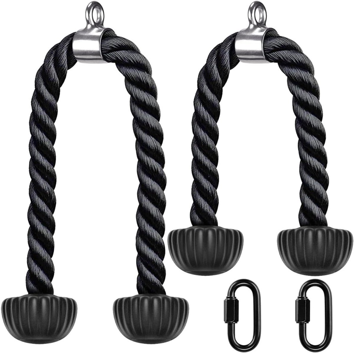 Triceps Touw - Kabelmachine Accessoire - Kracht Training - Zachte Rubberen Uiteinden - 36 inch - Zwart