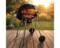 Lomera Kogelbarbecue - Houtskoolbarbecue - BBQ met Deksel en Asopvangbak - Barbecue met Wielen en Ventilatiesysteem - Houtskool Kogelgrill voor Tuin - Grote Ronde Tuinbarbecue - Grillrooster - Houtskoolbbq - Grill