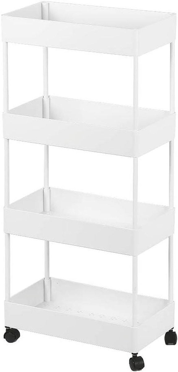 Opbergwagen - Dienbladwagen Trolley - Ruimte Besparen - Smal Ontwerp - 40 x 22 x 90 cm - Wit