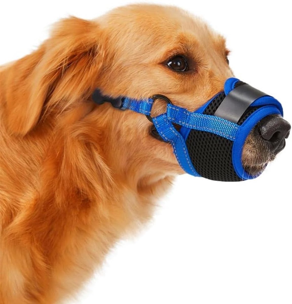 Verstelbare muilkorf voor honden - Ademend, comfortabel en ideaal tegen bijten en kauwen voor kleine, middelgrote en grote honden (blauw, L)