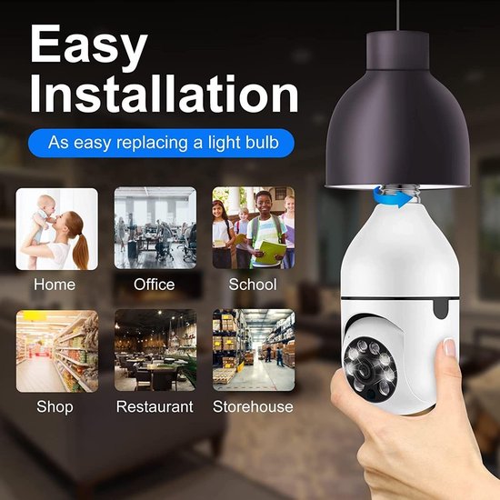 Buiten Camera Lamp - Nachtzicht Camera - Huis Beveiligen - 360 Graden Zicht - 1080P HD - Wit — afbeelding 2
