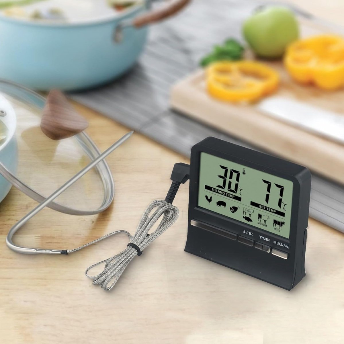 Oneay Digitale kookthermometer voor vlees en voedsel, 304 roestvrijstalen sonde, timer en Celsius/Fahrenheit-conversie, oven en barbecue. — cadeau in Kookcadeaus - foto 5