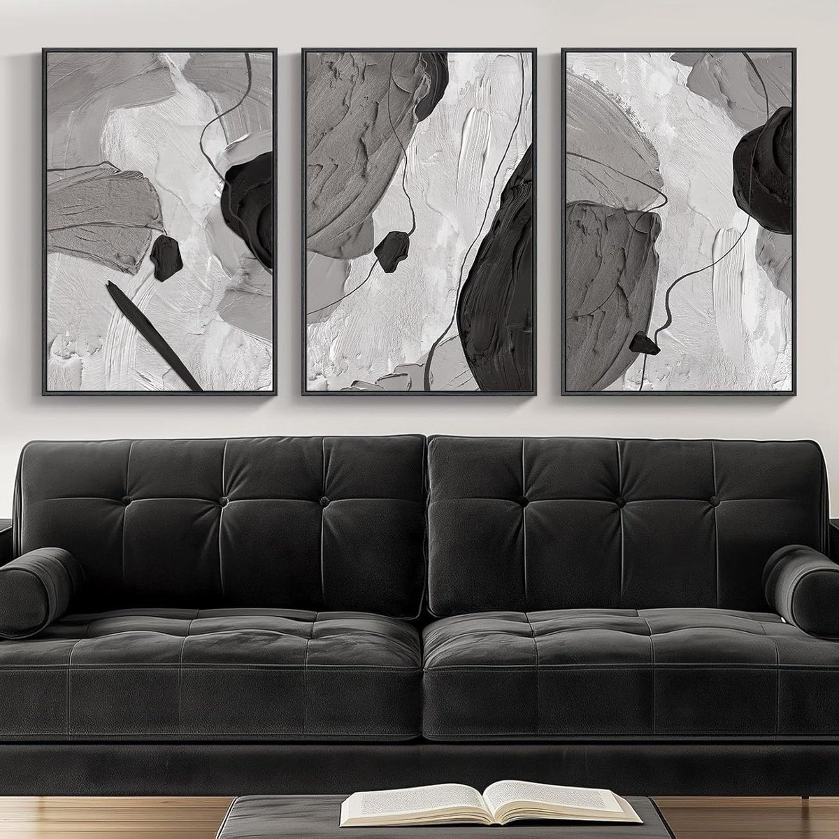 Abstracte Kunst - Canva Prints - Muur Decoratie - Set van Drie - 40x60 cm - Zwart Wit Grijs