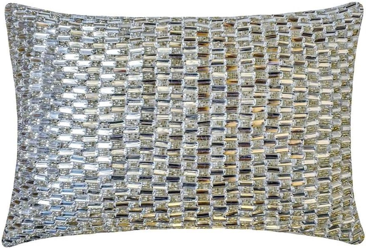 Decoratieve Kussenhoes - Sierkussenhoes Lumbaal - Woonkamer Decoratie - Handgemaakt Kristal Detail - 30 x 40 cm - Zilver Helder