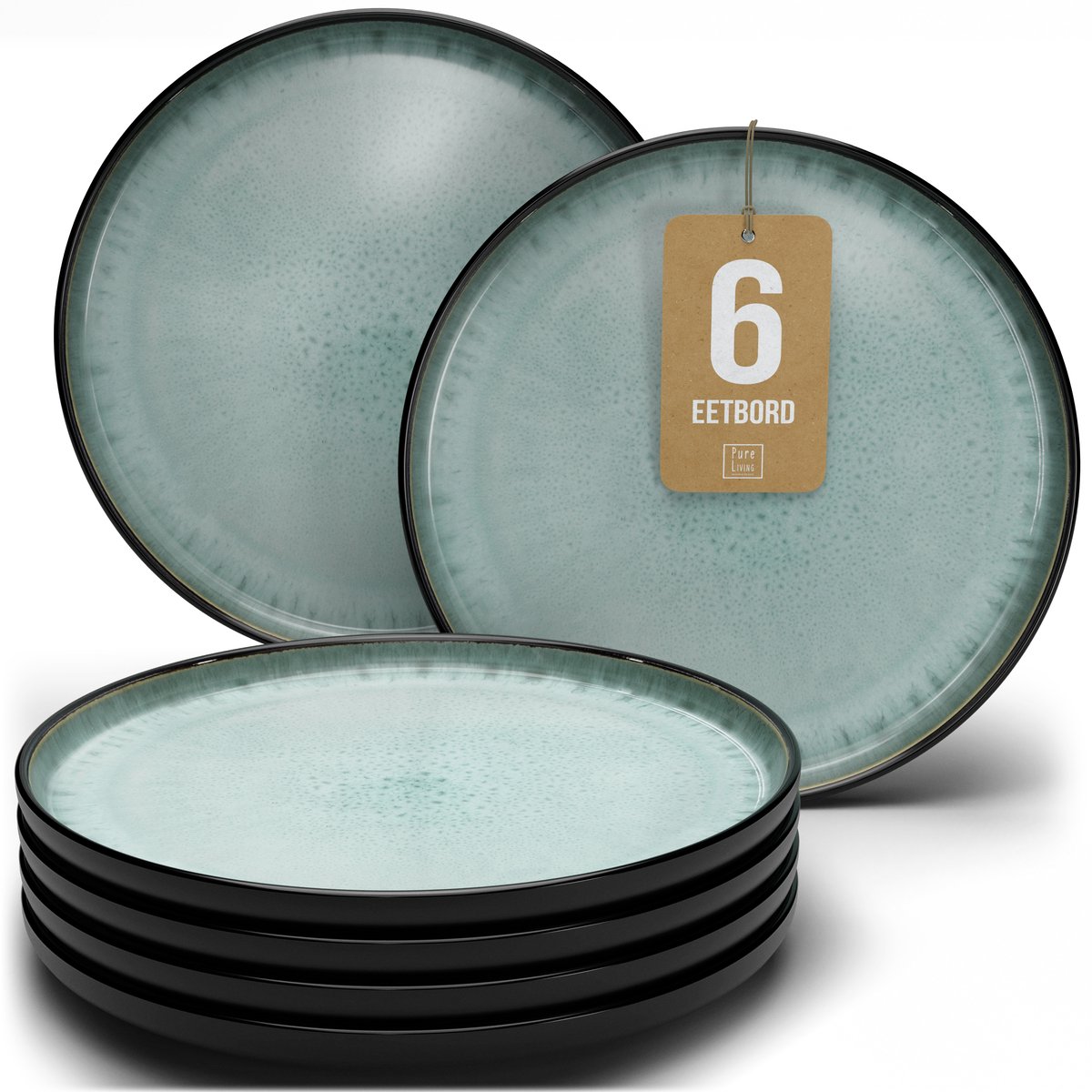 Pure Living Set Van 6 Dinerborden - Ø 26 cm - Saliegroen - Aardewerk - Vaatwasserbestendig - Magnetronbestendig - Ibiza Dark