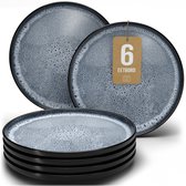 Pure Living Ibiza Dark Dinerborden - 6 stuks - Ø 26 cm - Blauw (Rookblauw) - Aardewerk - Magnetron & Vaatwasserbestendig