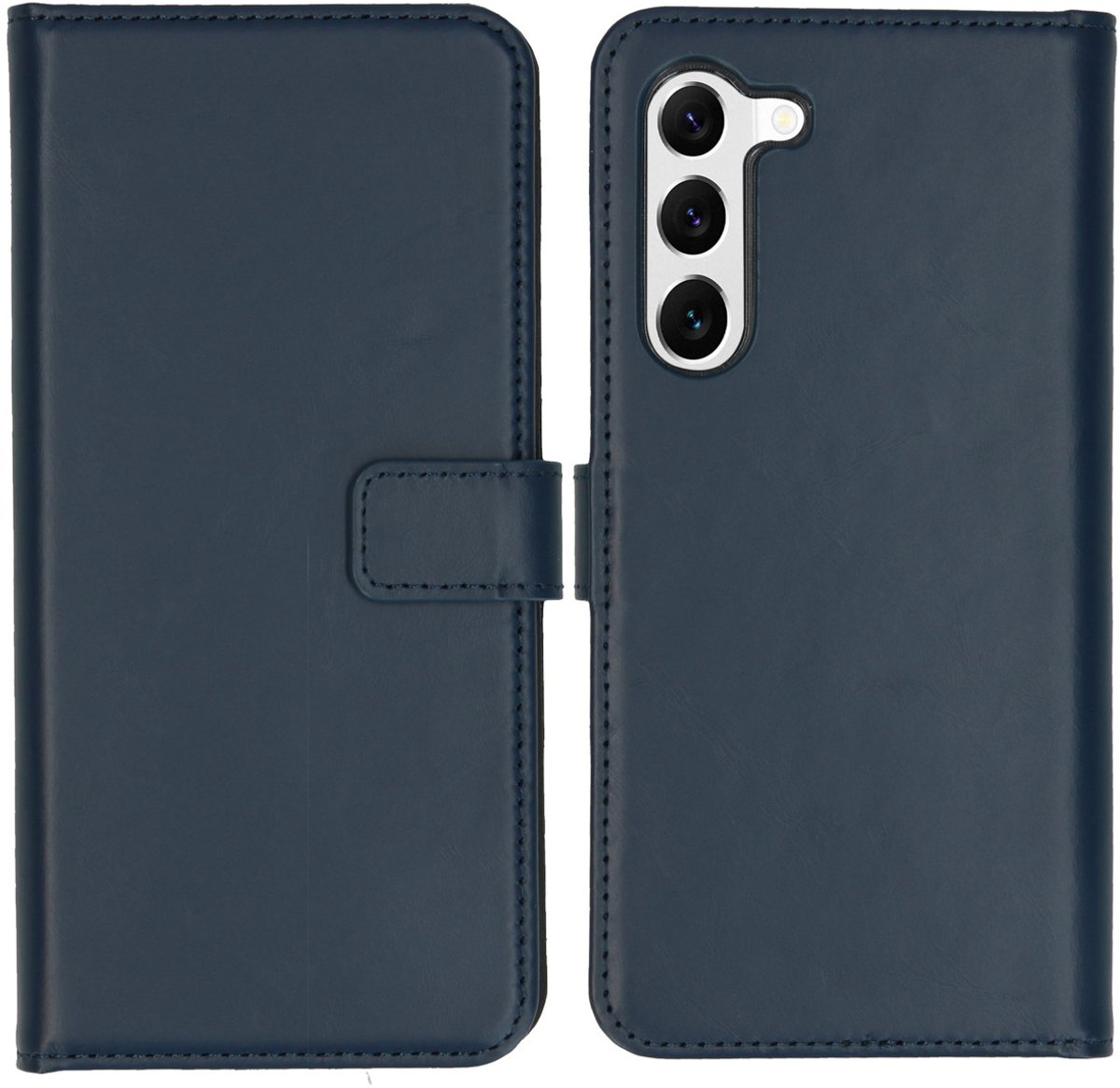 Selencia Hoesje - Geschikt voor Samsung Galaxy S23 - Echt Lederen Bookcase - Blauw