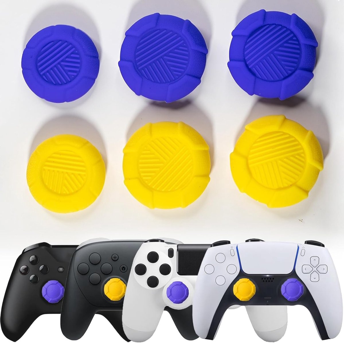 3 In 1 Thumb Grips voor PS4, PS5 en Xbox - 6 Stuks Silicone Thumb Stick Grips voor Betere Grip en Comfort tijdens het Gamerspel, Indigo Geel
