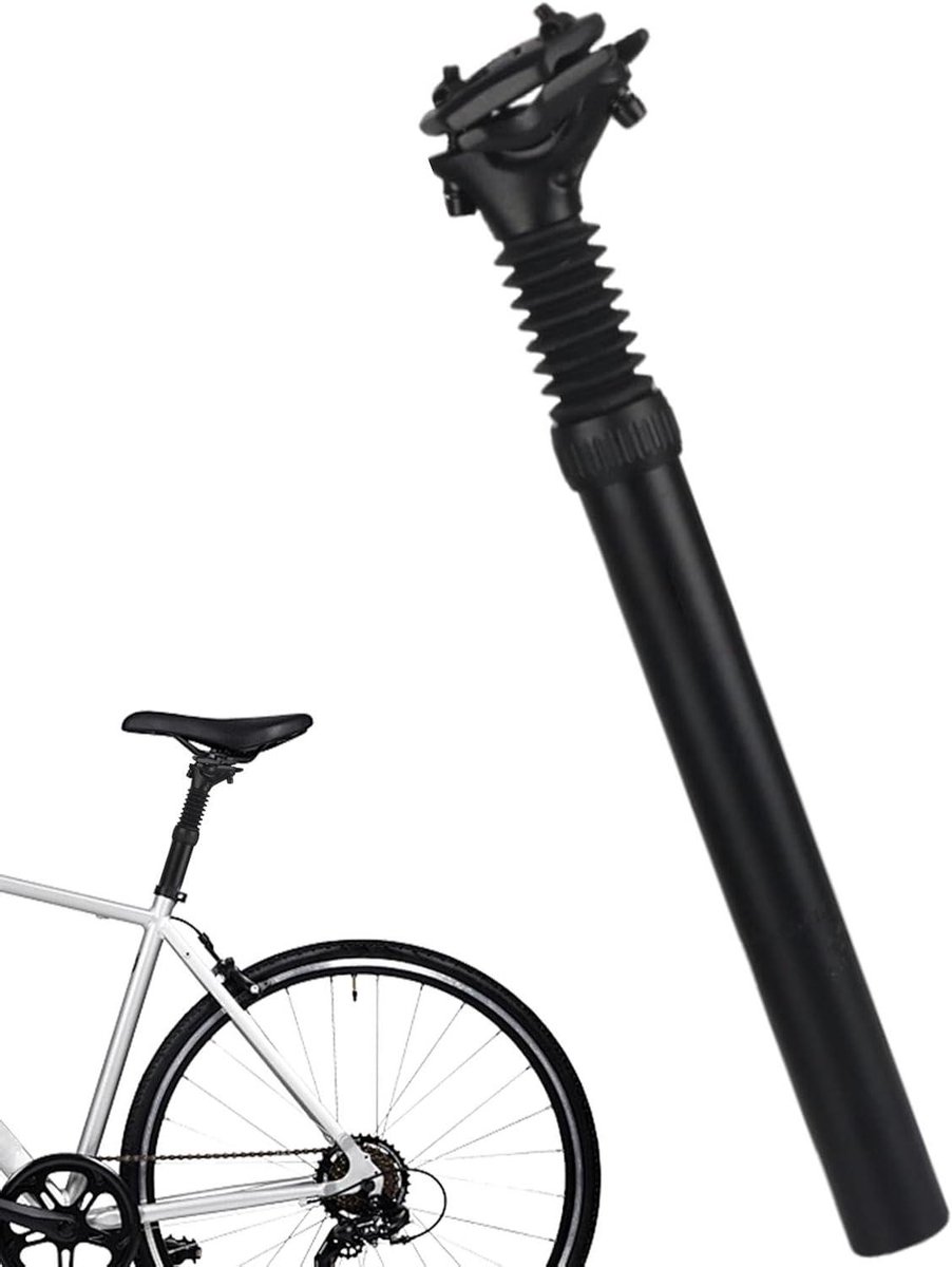 Fietszadelpen met Vering - Zadelbuis Fiets - Comfortabel Fietsen - Waterdicht Stofdicht - 30.9 x 350 mm - Zwart