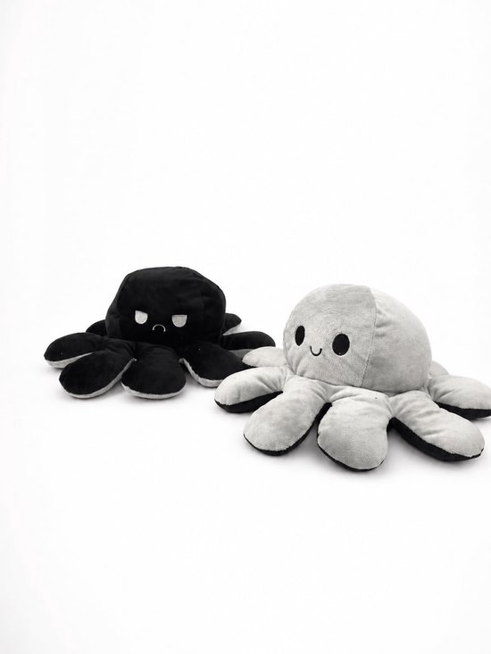 Omkeerbare Octopus - Knuffeldier Dubbelzijdig - Gevoelens Uiten - Twee Emoties - 17 x 12 cm - Wit Zwart — afbeelding 2
