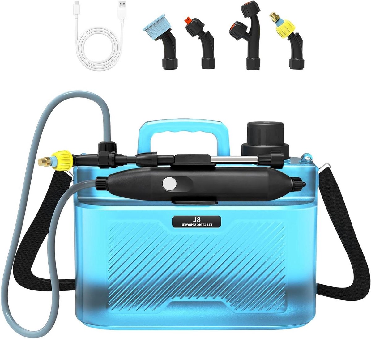 Accu drukspuit - Plantensproeier elektrisch - Planten verzorgen - 4 instelbare sproeiers - 8 liter capaciteit - Blauw