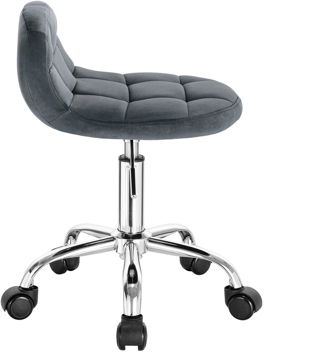 OKWISH Bureaustoel Verstelbaar Met Wieltjes En Draaifunctie - Ergonomische Ondersteuning Voor Thuiswerk En Kaptafel - Fluweel - Donkergrijs