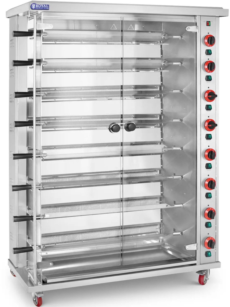 Kippengrill gas - 8 spitten - met verlichting en wielen - Royal Catering