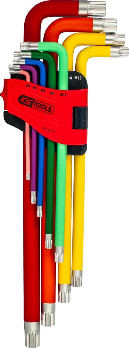 Stiftsleutelset Veeltand - XZN Bitset - Werkplaats Gebruik - Extra Lange Uitvoering - 9 Delig - Rood