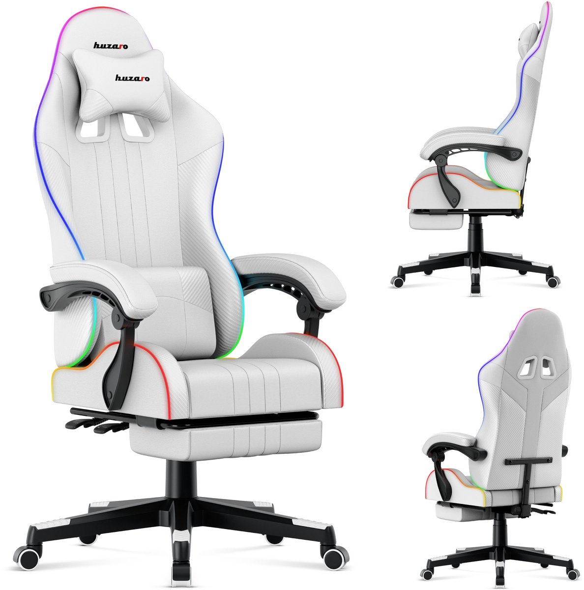 Huzaro Force 4.7 White RGB – Gamingstoel met LED-Verlichting en Voetensteun
