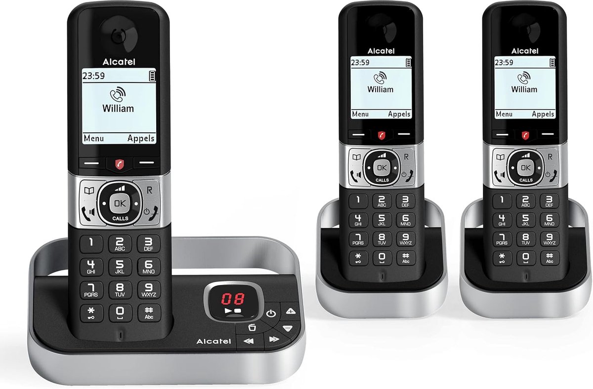 Draadloze telefoon - Vaste lijn - Thuis bellen - Met antwoordapparaat - 3 handsets - Grijs