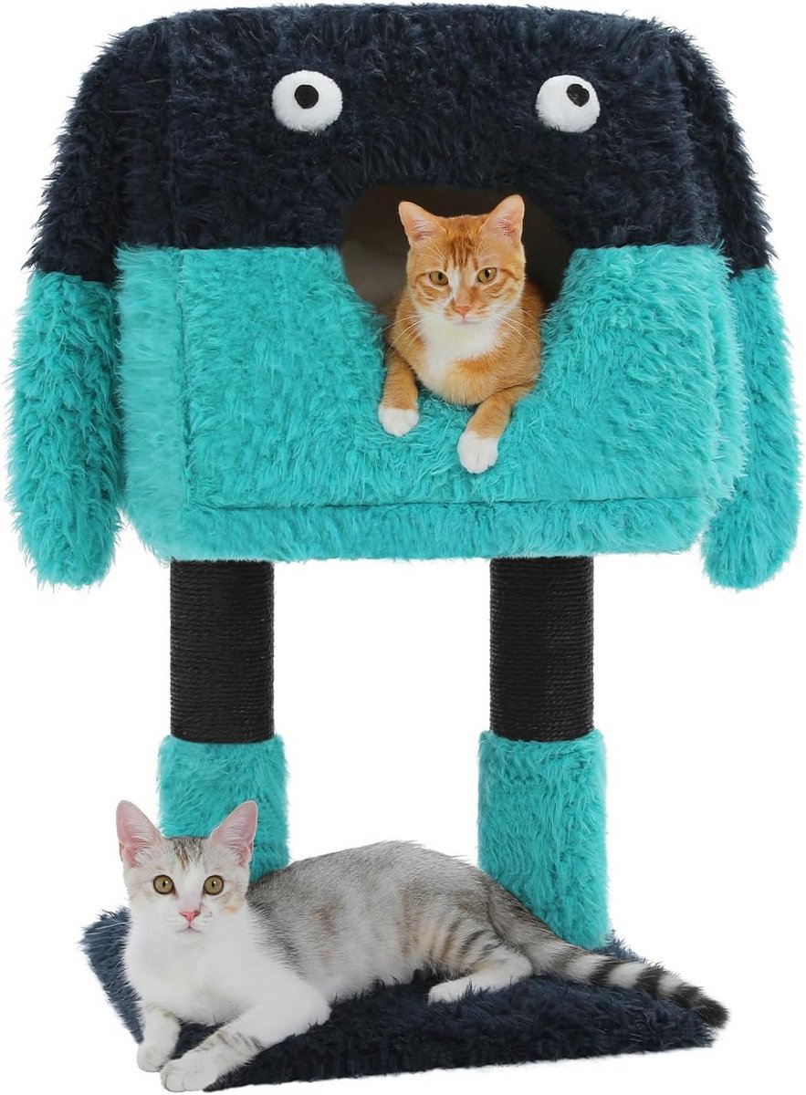 Kattenhuis Krabpaal - Kattenmeubel - Spelen Ontspannen - Uniek Monster Design - 40 x 40 x 72 cm - Blauw
