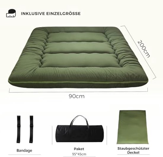 Japanse vloermatras - Futon slaapkussen - Comfortabel slapen - Traagschuim vulling - 90x190 cm - Groen — afbeelding 4