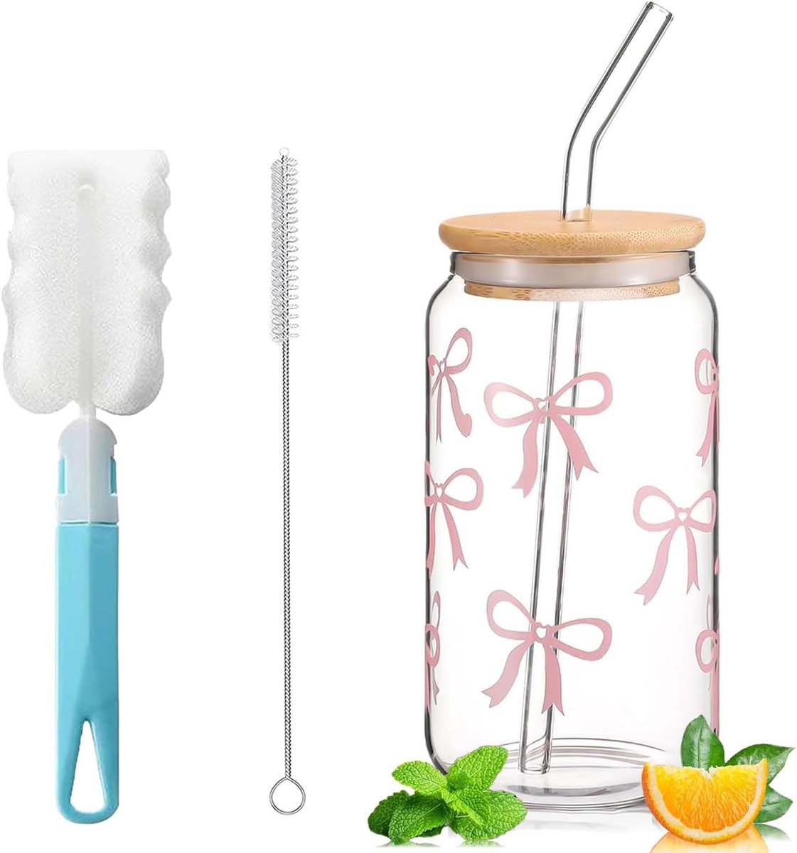 Drinkglas met rietje - Bubble tea beker - Genieten van drankjes - Strik design - 40 ml - Roze