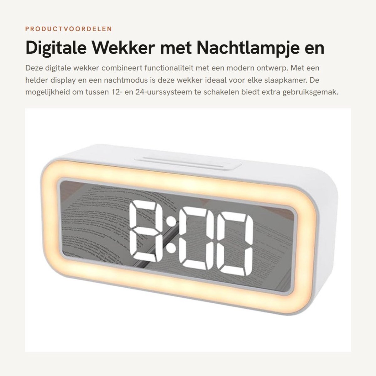 Dailygoods- Digitale Wekker met Nachtlampje - Spiegel - Thermometer - Dubbele Snooze-Wekke