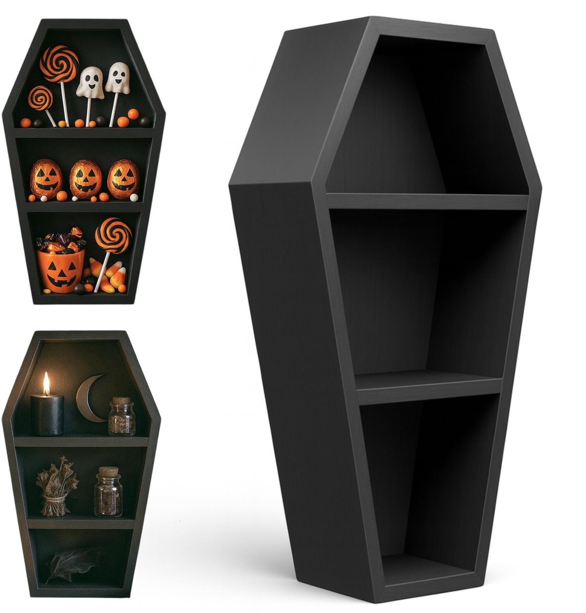 Dailygoods- Sargrek Hout - Vrijstaand Zwevend - Wandrek - Tafeldecoratie - Gothic Decoratie - 35 x 18 x 9 cm - Mat Zwart