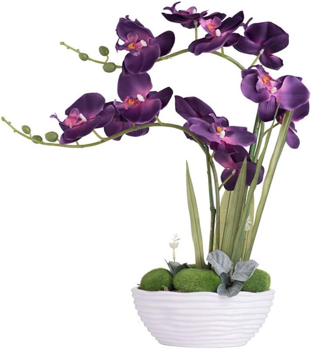 Nep Orchidee Plant - Zijde Bloemen - Huis Decoratie - Realistisch Uiterlijk - 45 cm Hoog - Donker Paars