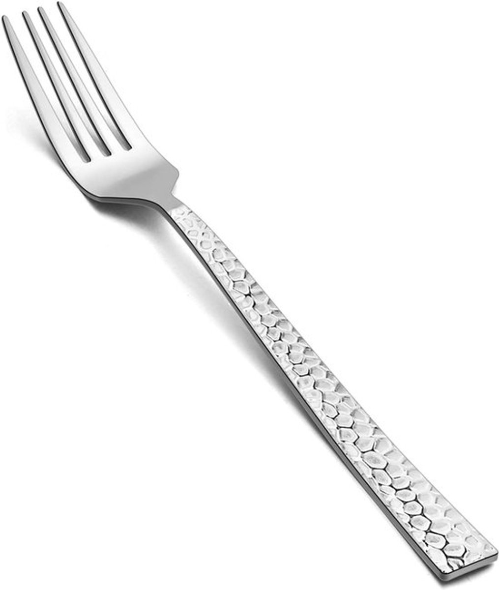 6Gehamerde vorkset, 7.9Roestvrijstalen vork van 2,5 cm, geschikt voor thuis, in de keuken of in een restaurant, niet giftig en spiegelgepolijst, met een vierkante rand en is vaatwasmachinebestendig.