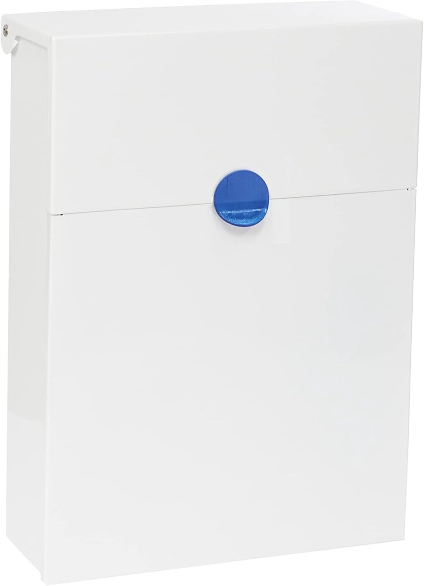 Brievenbus Staal - Wandmodel - Post Ontvangen - Regenbestendig Deksel - Formaat M DIN A4 - Wit Blauw