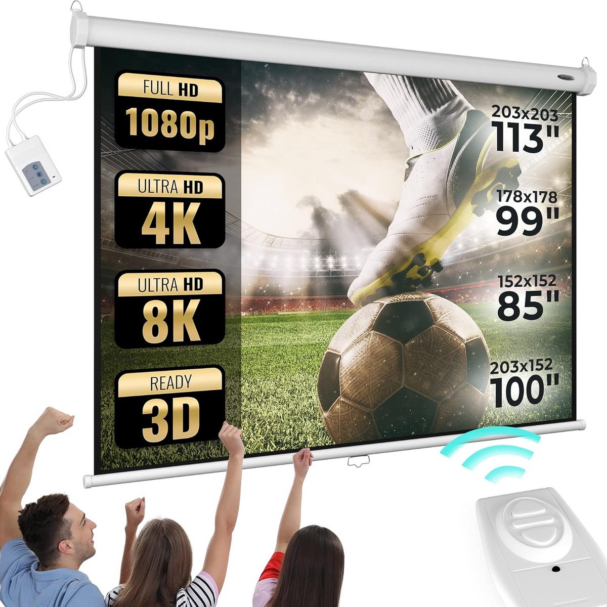 Gemotoriseerd Projectiescherm - Elektrisch Scherm - Home Cinema Ervaring - 160 Graden Kijkhoek - 203x152 cm - Wit