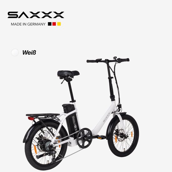 SAXXX Foldi 2.0 - 20 inch opvouwbare elektrische fiets - 36V 460Wh accu - 95% voorgemonteerd - ZOOM mechanische schijfremmen - achterwielmotor - Shimano 7 versnellingen - LCD-display - aluminium frame - kleur-LCD-display- glanzend wit — afbeelding 2