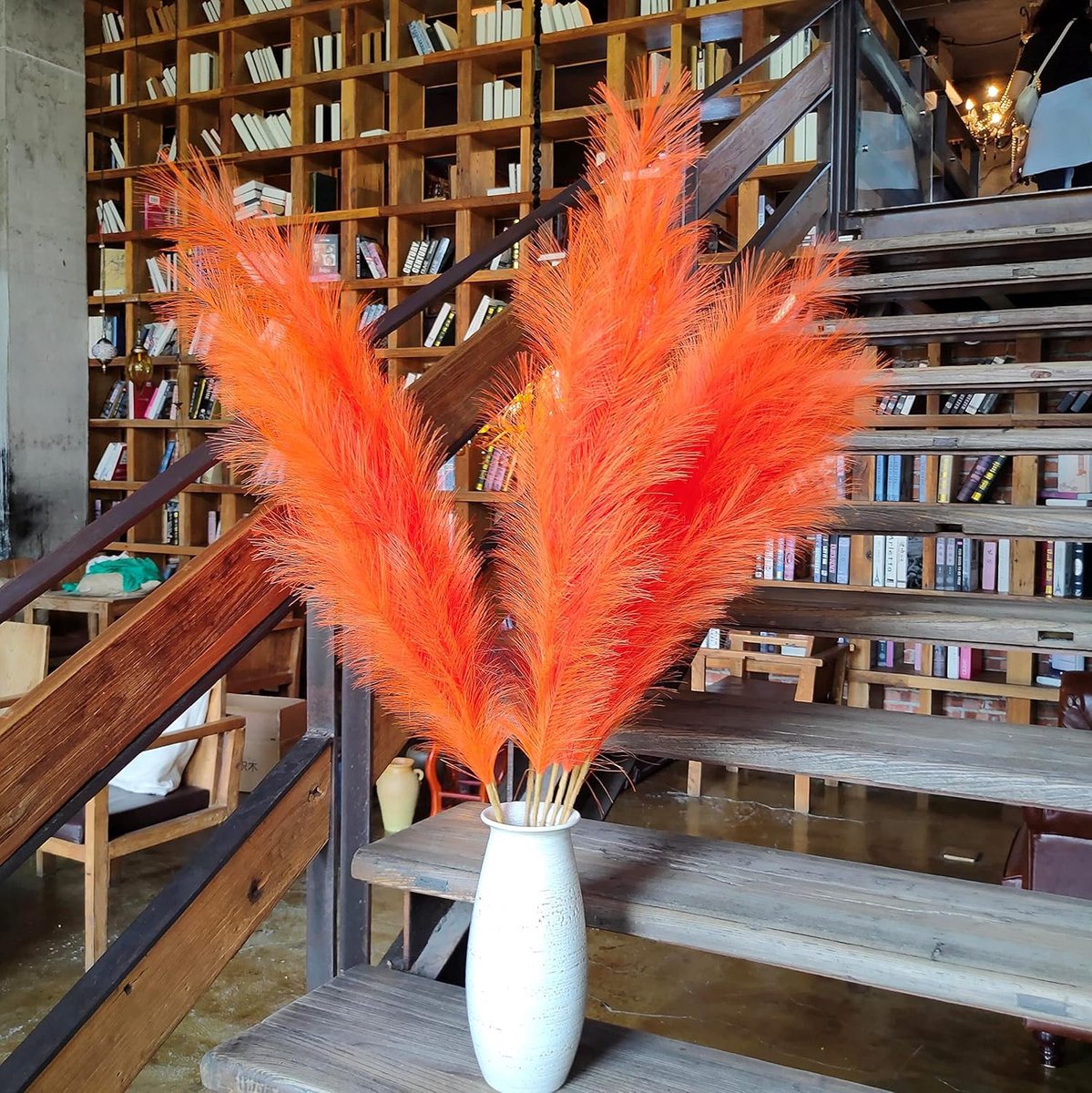 Kunst Pampasgras - Pluizige Bloemen - Boho Decoratie - 18 Takken per Steel - 110 cm - Oranje