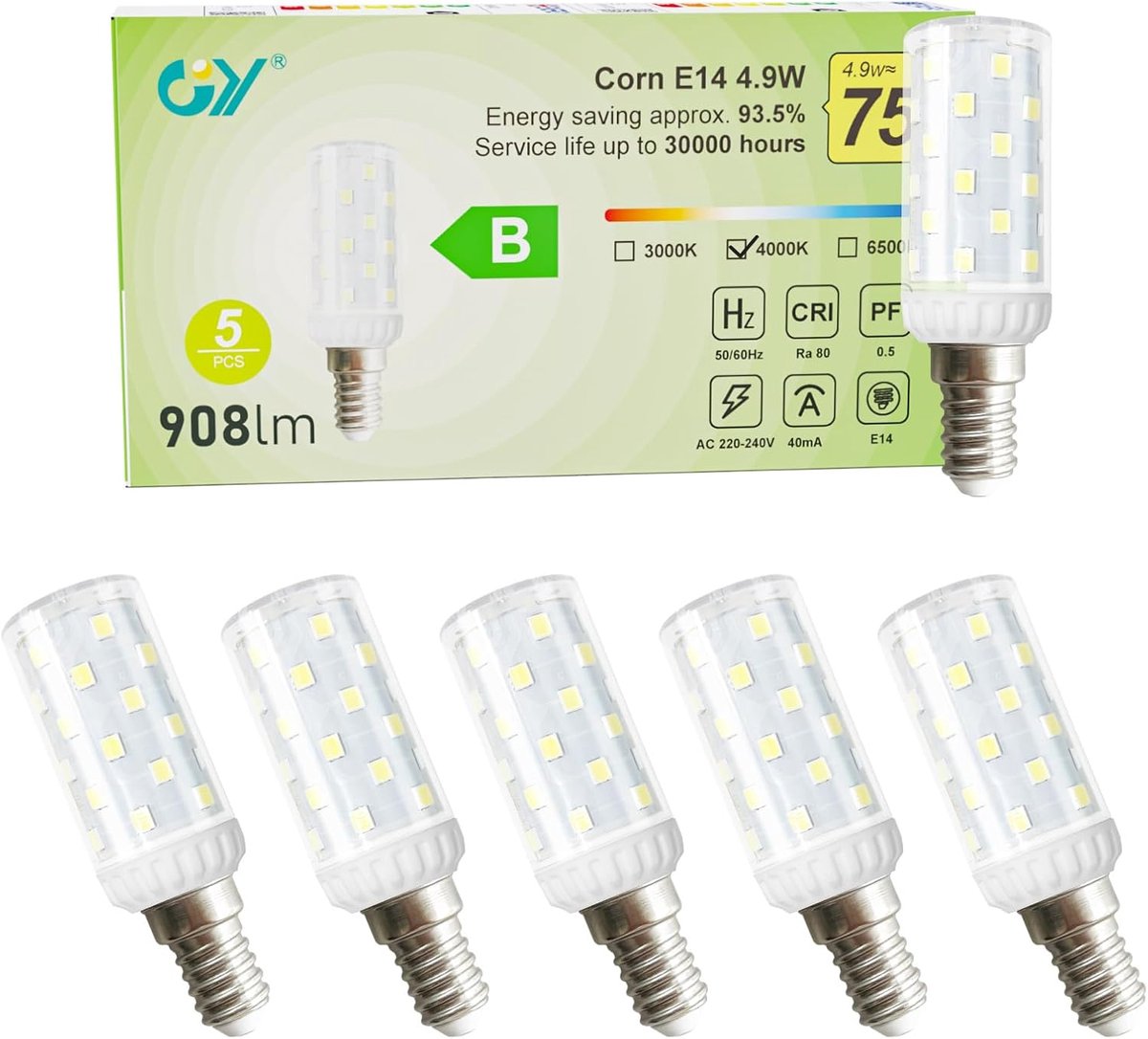 LED Lamp E14 - Kleine Fitting - Energie Besparen - Neutraal Wit Licht - 5 stuks - Wit