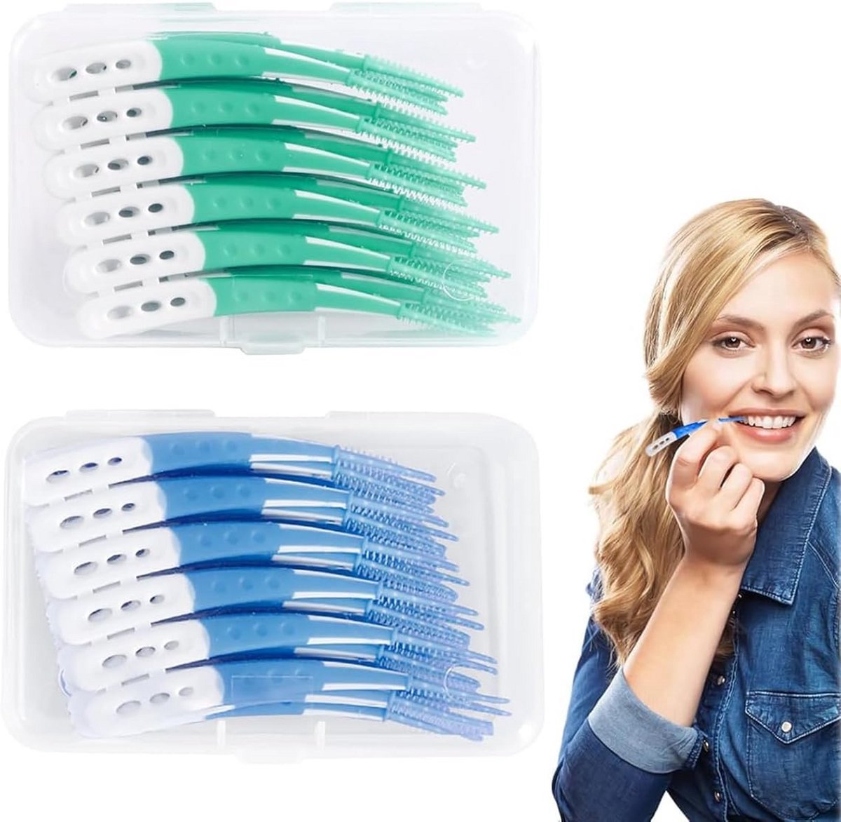 Interdentale Borstels - Tandenreiniging Hulpmiddel - Mondhygiëne Verbeteren - Gebogen Ontwerp - 120 Stuks - Blauw Groen