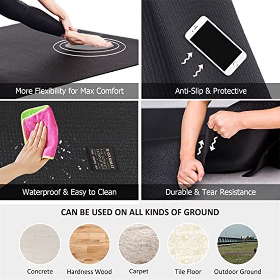 Grote Yogamat - Oefenmat Fitnessmat - Thuis Sporten - Extra Dikke Demping - 7mm Dikte - Zwart — afbeelding 3