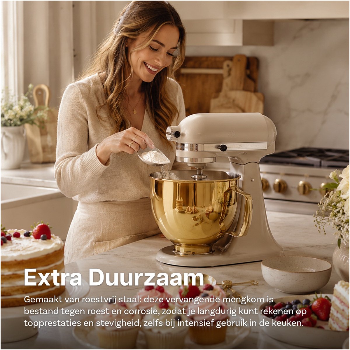Roestvrijstalen Mengkom voor KitchenAid 4.3, 4.7/4.8L Tilt-Head Stand Mixers Artisan & Classic Series van MMOBIEL - 4.8L Kom RVS met Handvat – Vaatwasmachinebestendig – Goud thumbnail 4