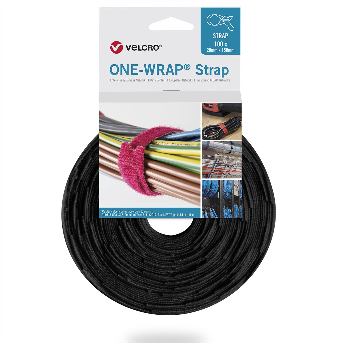 VELCRO® One Wrap® Strap - 20 mm x 200 mm - 100 stuks - vlamvertragend - Zwart