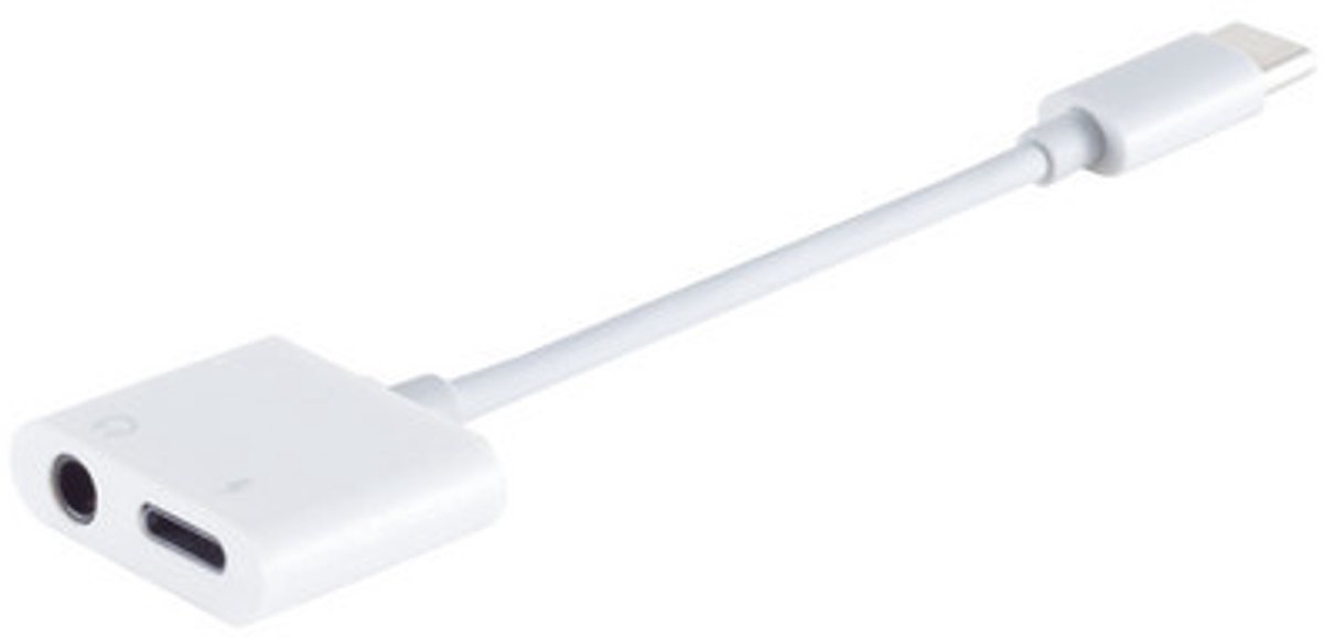 USB-C (m) naar 3,5mm Stereo Jack (v) en USB-C laadpoort - Actief, Met DAC 0,15 meter - Wit