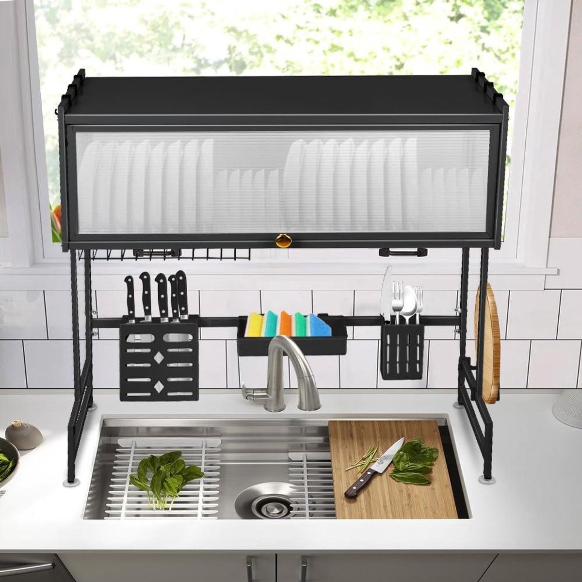 Afdruiprek Keuken - Droogrek Vaat - Efficiënt Afwassen - Ruimtebesparend Boven Gootsteen - 65 x 30 x 78 cm - Zwart