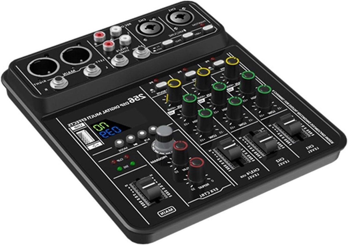 DJ Mixer - Geluidsconsole - Muziek Mixen - 4 Kanaals Bluetooth - Compact Formaat - Zwart