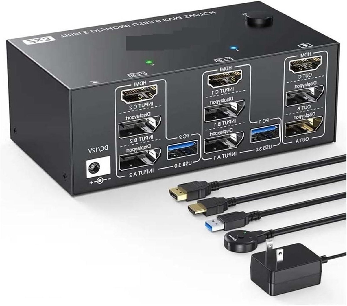 KVM Switch - Monitor Switch - Meerdere Computers - Drievoudige Monitor - 8K 60Hz - Zwart
