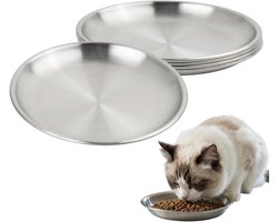 Set van 4 RVS Kattenkommen, 5,5 Inch Brede Ondiepe Schalen, Dierenvoer voor Droog en Nat Voedsel, Ideaal voor Kleine Huisdieren