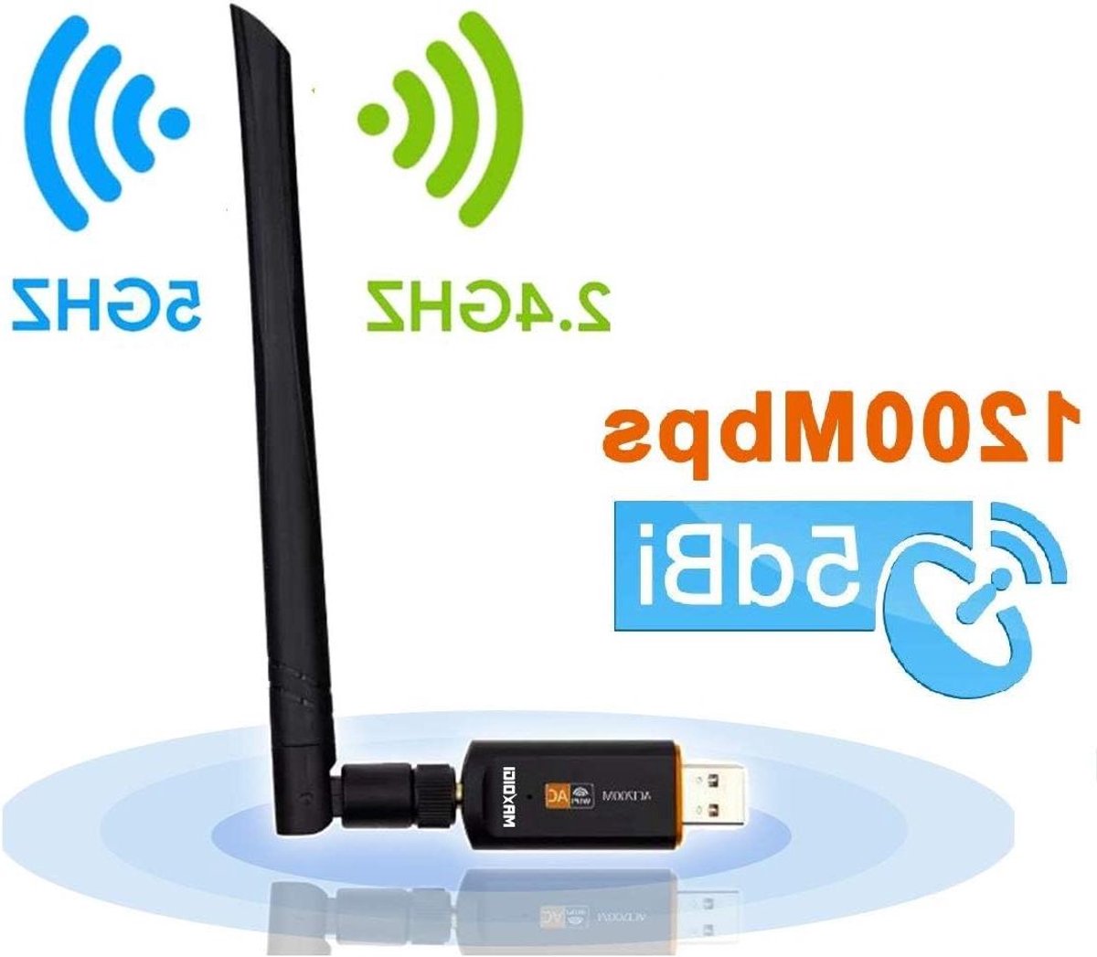 Wifi Dongle - Draadloze Ontvanger - Snelle Internetverbinding - Dual Band AC1200 - USB 3.0 - Zwart