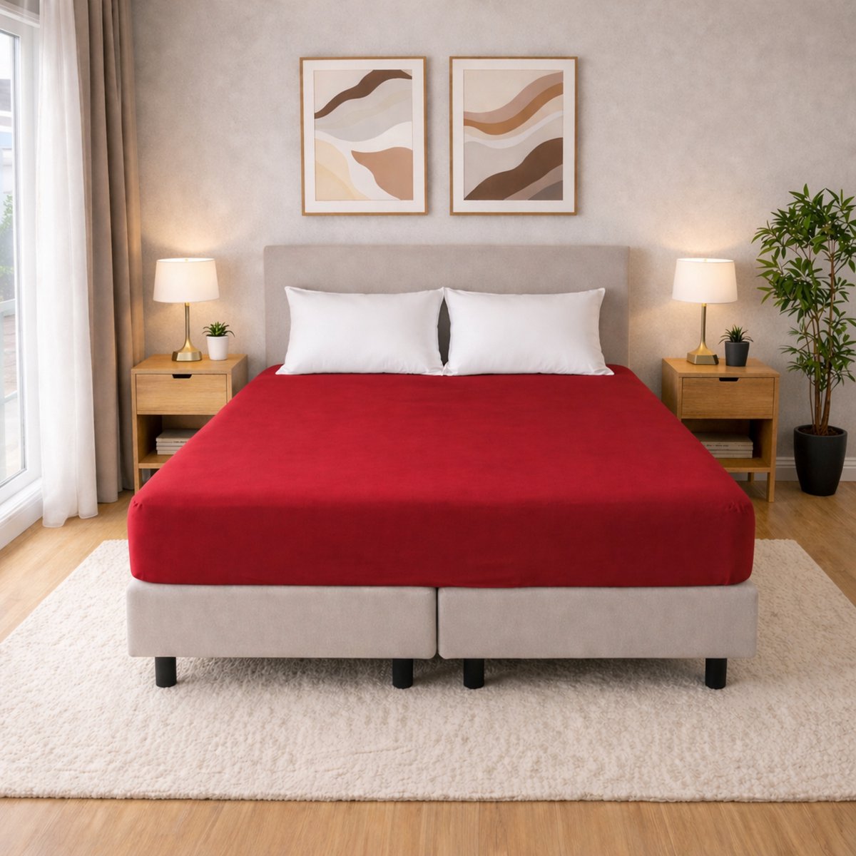 Polydaun hoeslaken - Jersey - rood - 70/80 x 200/220 cm