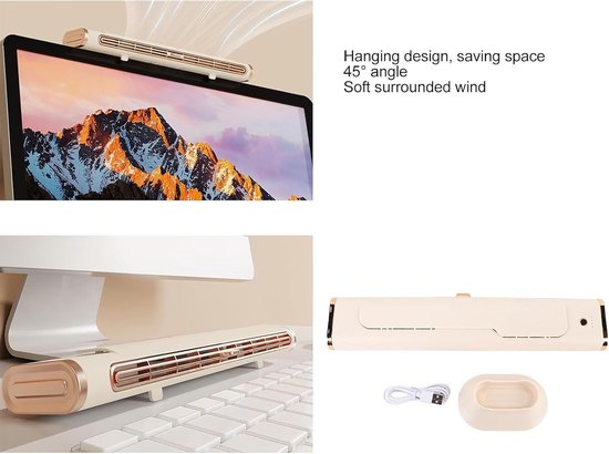 VHV - Torenventilator - bladloze torenventilator usb - USB oplaadbaar - voor bureau, slaapkamer, studentenkamer