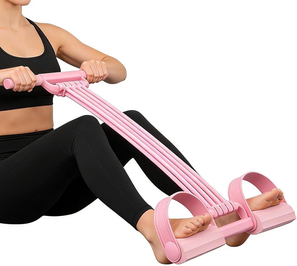 Buiktrainer met pedalen - Fitnessband thuis - Full body training - Verstelbare weerstand - 51 cm - Roze