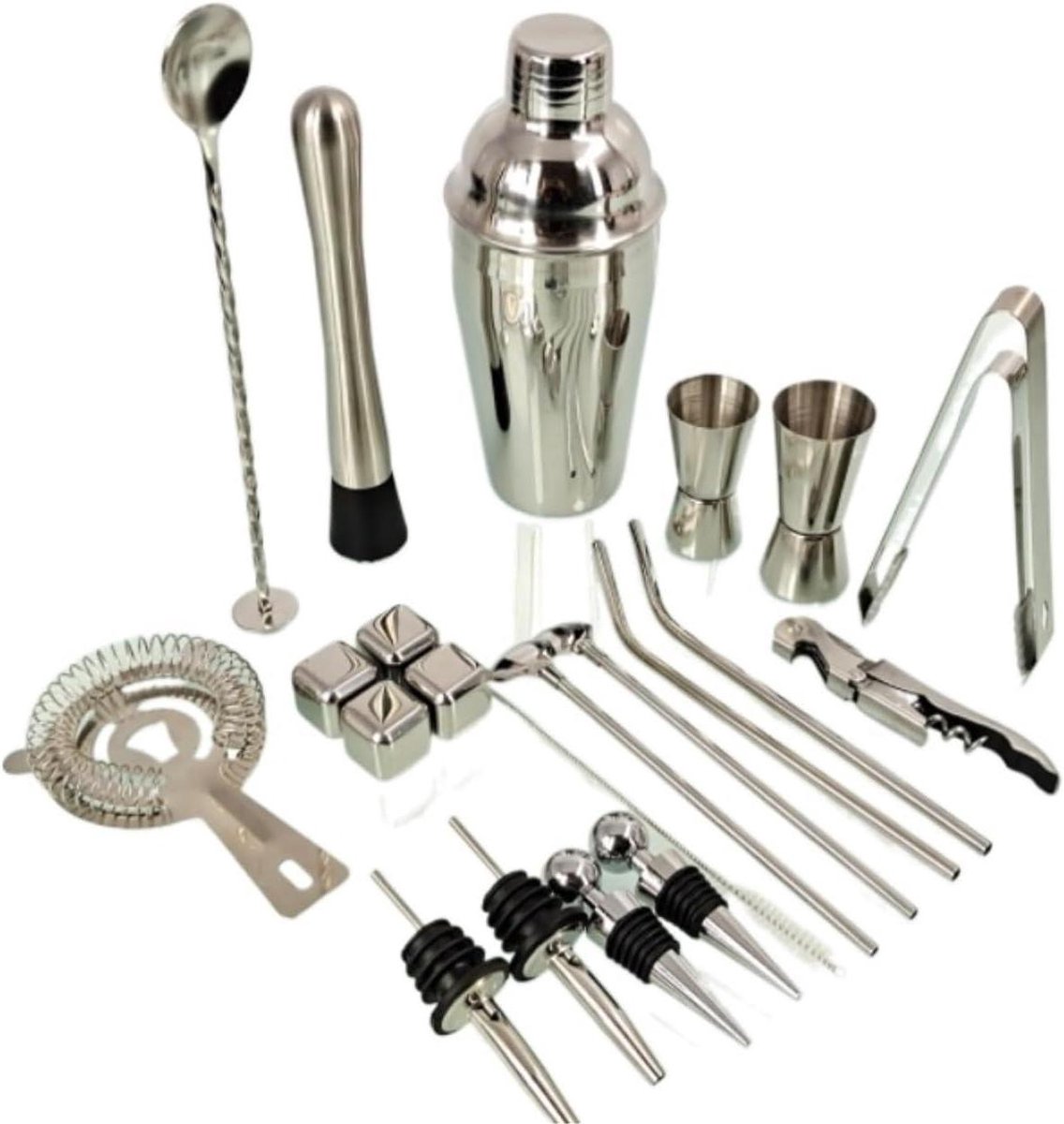 Cocktailshaker Set - Barman Kit - Cocktails Maken - Complete Set - 550ml - Zilver